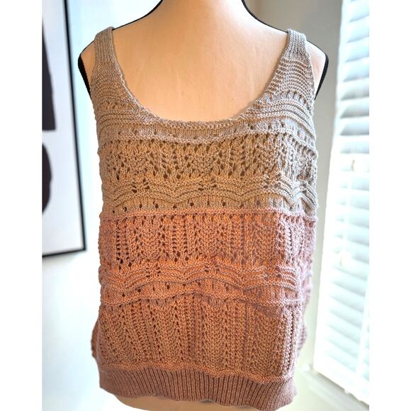 Dex Plus 2X Crochet Knit Colorblock Tank Top Blush & Taupe - Picture 5 of 12